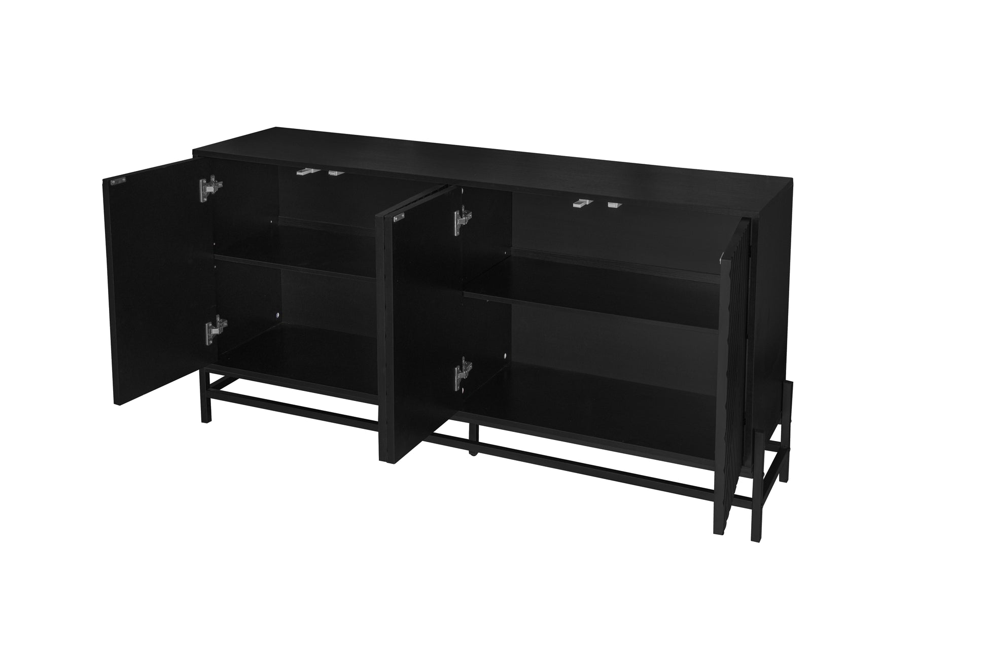 Carved 4 Door Sideboard ,Sideboard Buffet Cabinet With Storage ,Storage Cabinet With Adjustable Shelf For Living Room,Bedroom ,Diningroom Black Modern Mdf