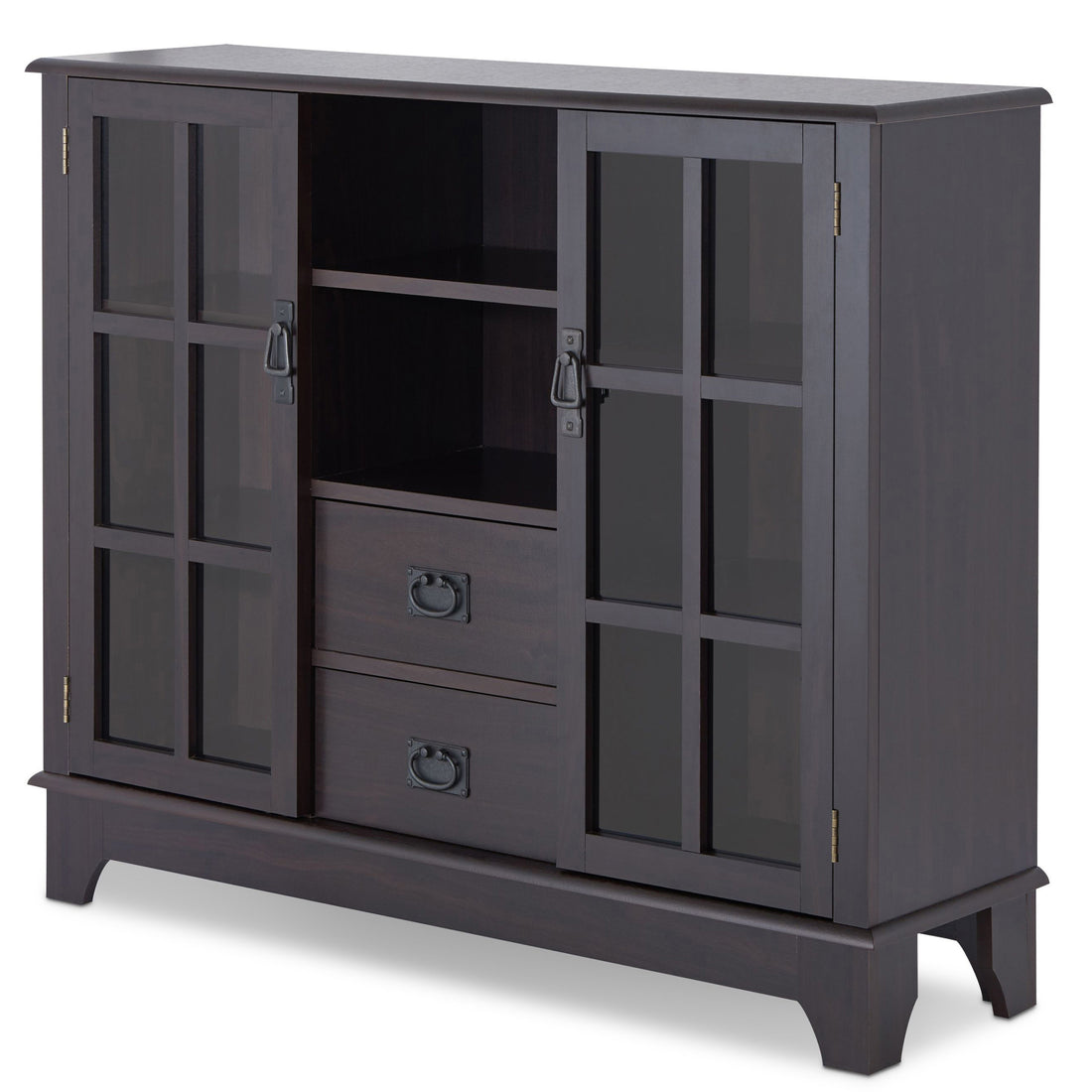 Espresso 2 Door Server With 2 Drawers Espresso Dining Room Contemporary Adjustabel Shelves Wood Glass