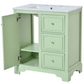 30 Inch Bathroom Vanity Cabinet With Ceramic Basin, 3 Drawers And Adjustable Shelves Green Bathroom Solid Wood Mdf