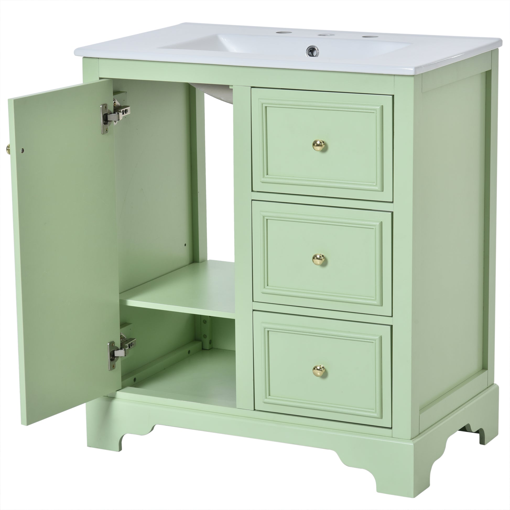 30 Inch Bathroom Vanity With Sink, Modern Elegant Bathroom Storage Cabinet With 3 Drawers And Adjustable Shelves, Freestanding Vanity Set With Mirror Cabinet, Single Sink Bathroom Vanity Green Bathroom Solid Wood Mdf Glass