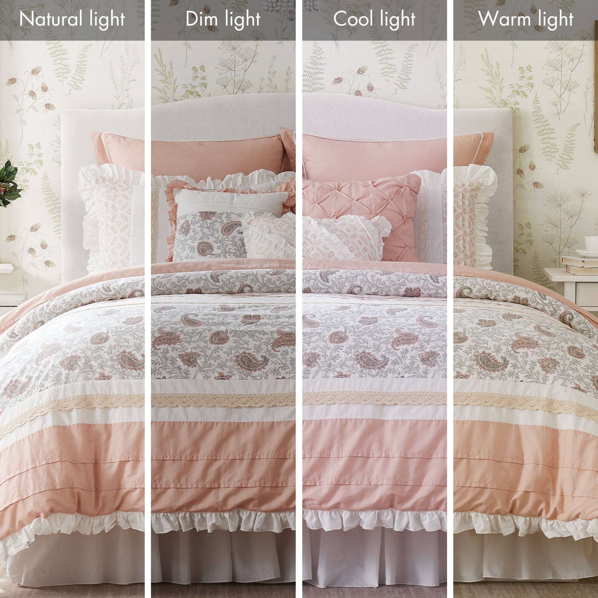 9 Piece Cotton Percale Comforter Set Blush Queen Queen Blush Polyester