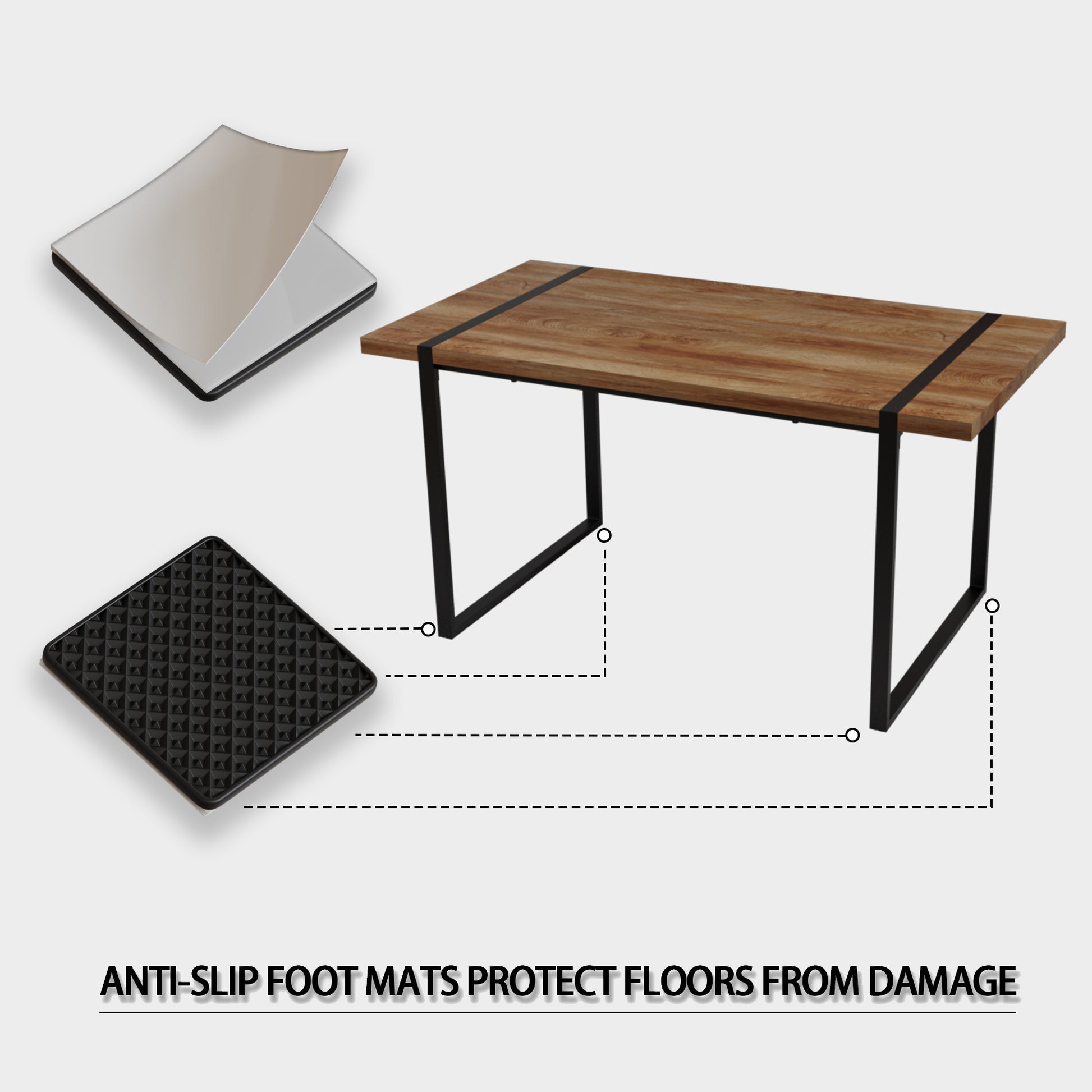 Mdf Natural Wood Dining Table And Modern Dining Chair 4 Piece Set, Medieval Wooden Kitchen Dining Table Set, Rectangular Metal Base, Dining Table And Suede Chair Brown Green Mdf