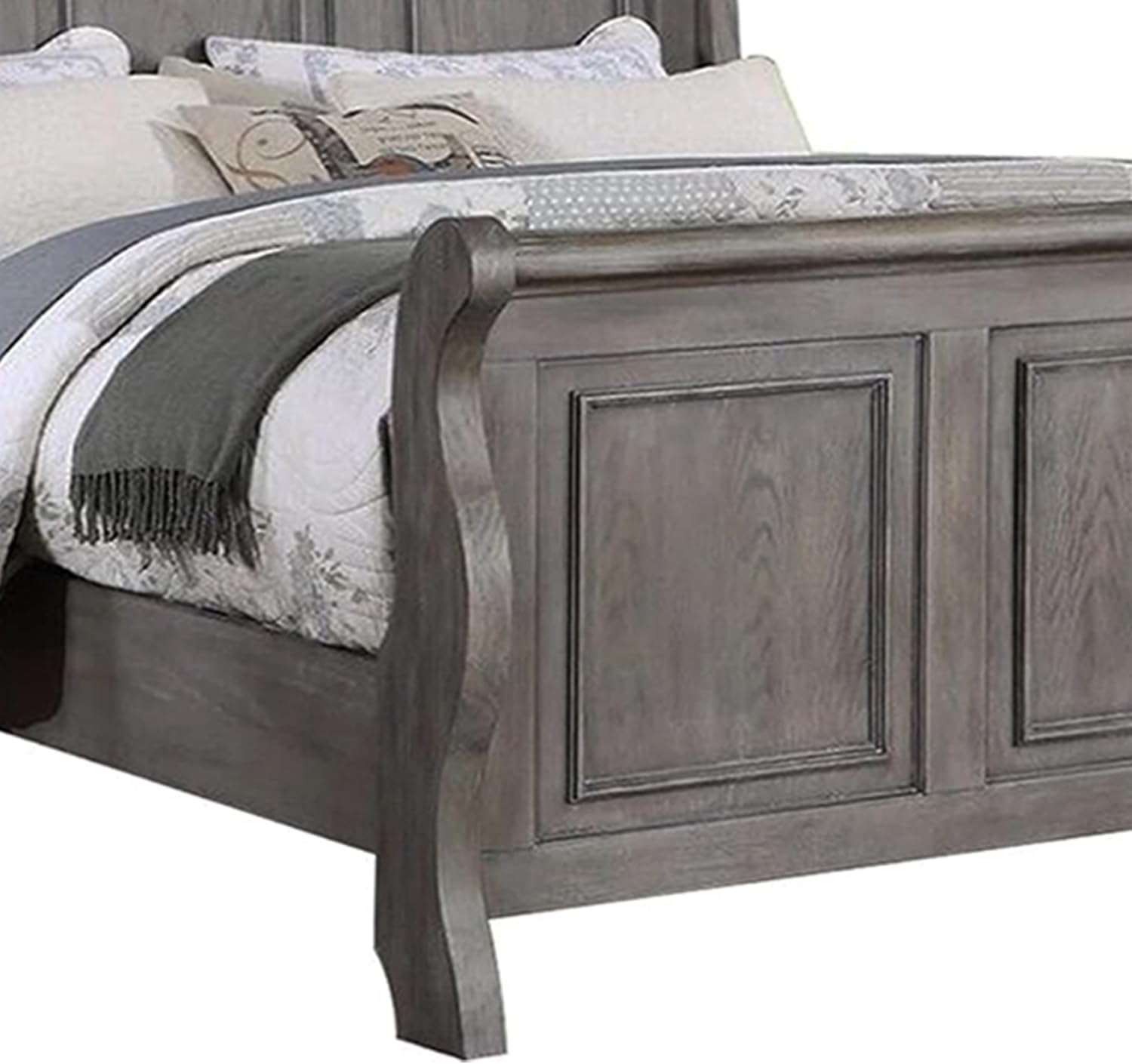 Grey Sleigh Design Headboard Fb 1Pc Eastern King Size Panel Bed Beautiful Wooden Bedroom Furniture Antique Gray Oak Finish Box Spring Required King Antique Gray,Gray Wood Bedroom