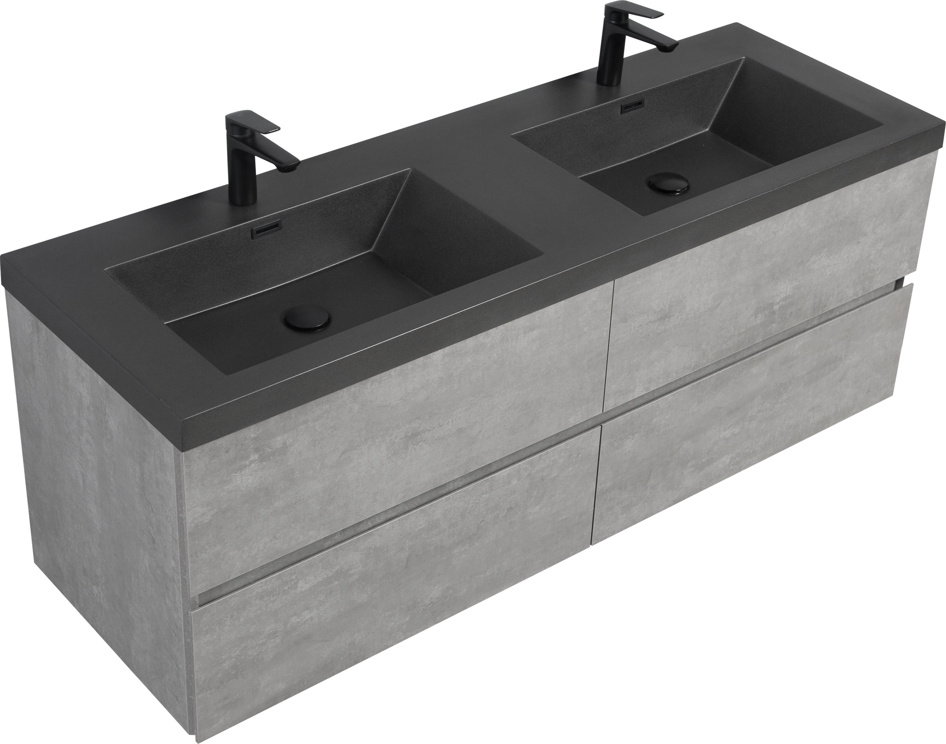 60" Floating Bathroom Vanity With Sink, Modern Wall Mounted Bathroom Storage Vanity Cabinet With Double Black Quartz Sand Top Basins And Four Soft Close Drawers, 24V12 60Gr Grey Grey Plywood