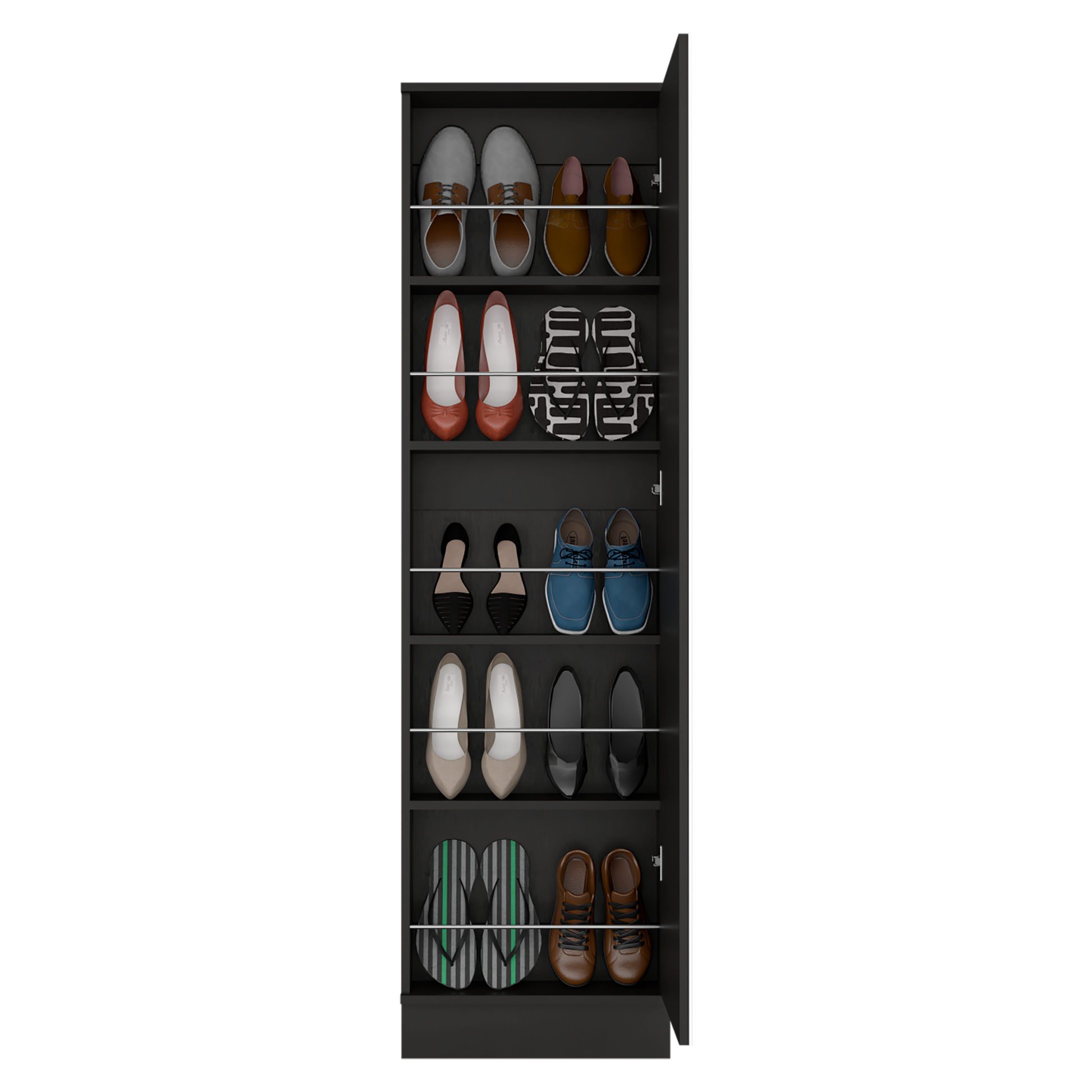 Ruan Xl Shoe Rack, Mirror, Five Interior Shelves, Single Door Cabinet Black Mdf Engineered Wood