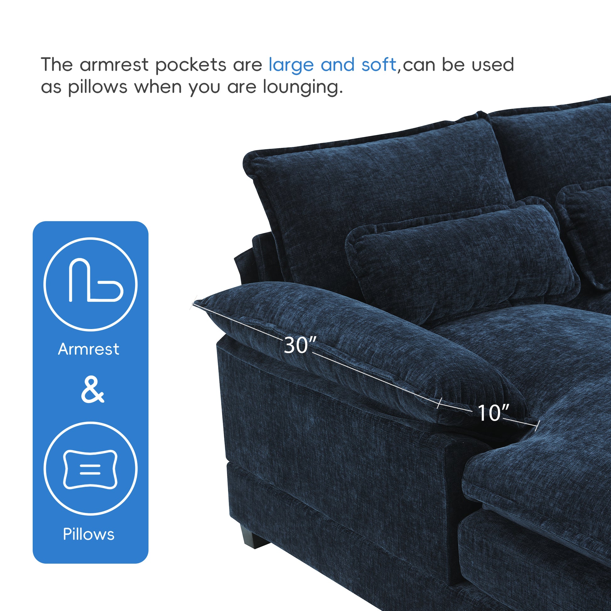 110*55" Modern U Shaped Sectional Sofa With Waist Pillows,6 Seat Upholstered Symmetrical Sofa Furniture,Sleeper Sofa Couch With Chaise Lounge For Living Room,Apartment,5 Color Blue Chenille 6 Seat