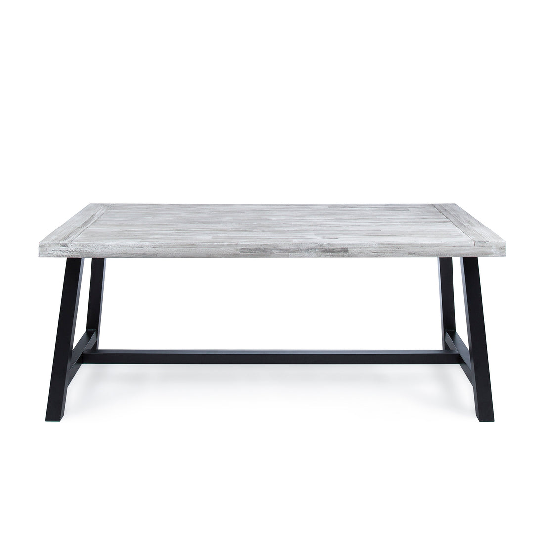 Outdoor Light Grey Sandblast Finish Acacia Wood Dining Table With Black Rustic Metal Finish Frame Grey Black Acacia Wood