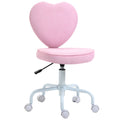 Homcom Heart Beautiful Shaped Back Design Office Chair With Adjustable Height And 360 Swivel Castor Wheels, Pink Pink Linen
