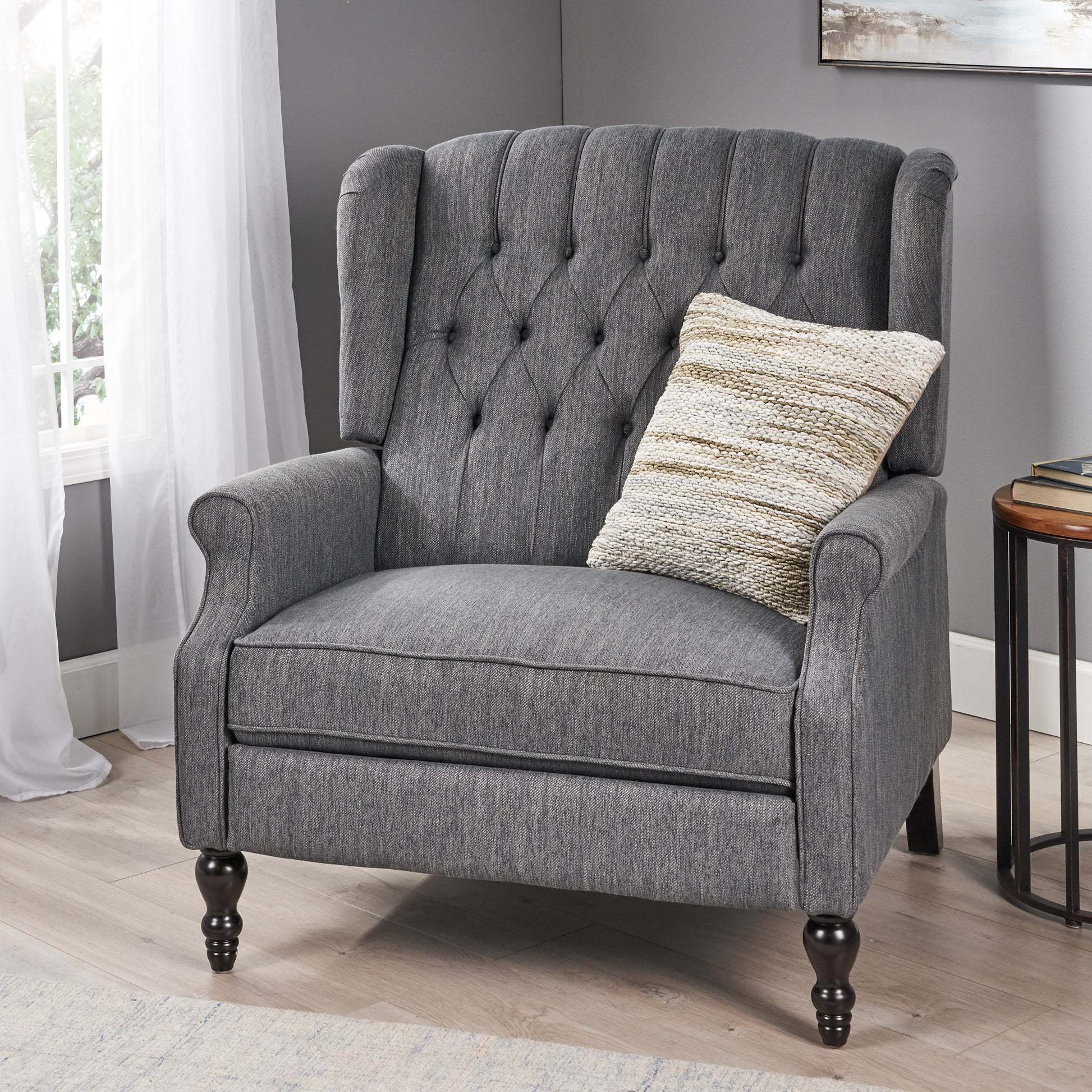 One And Half Seater Recliner Charcoal Fabric