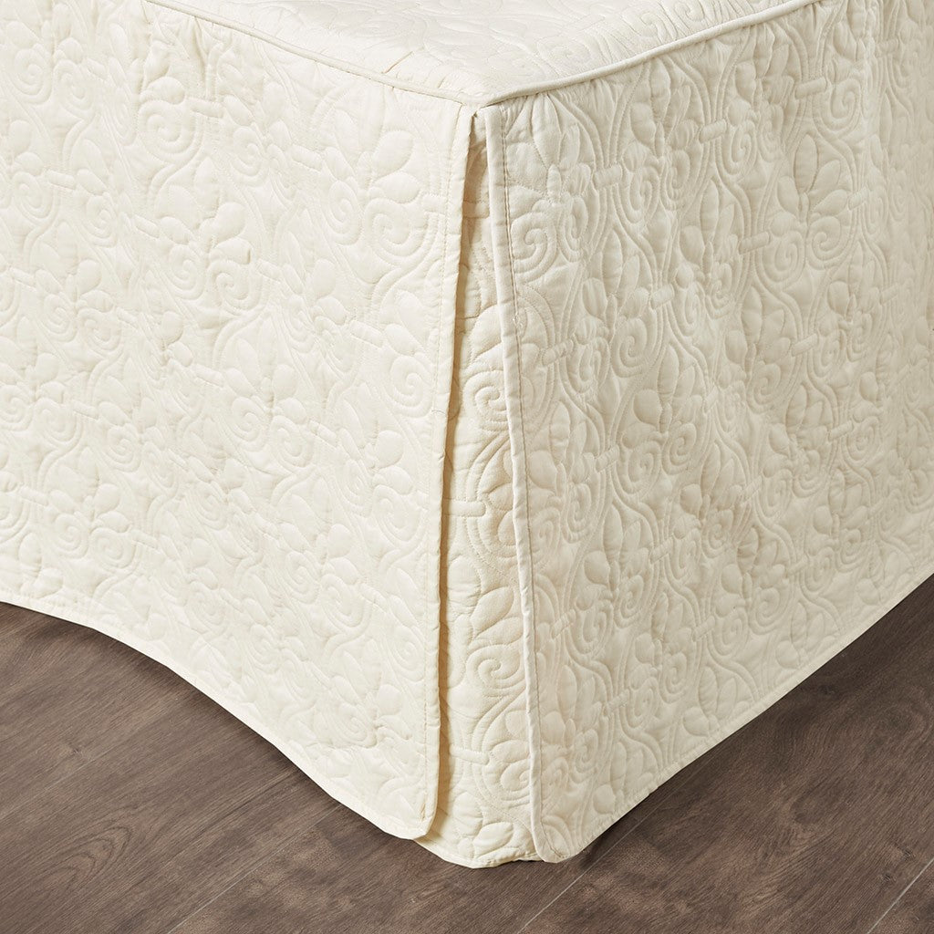 3 Piece Split Corner Pleated Quilted Bedspread Cream King Cream Polyester