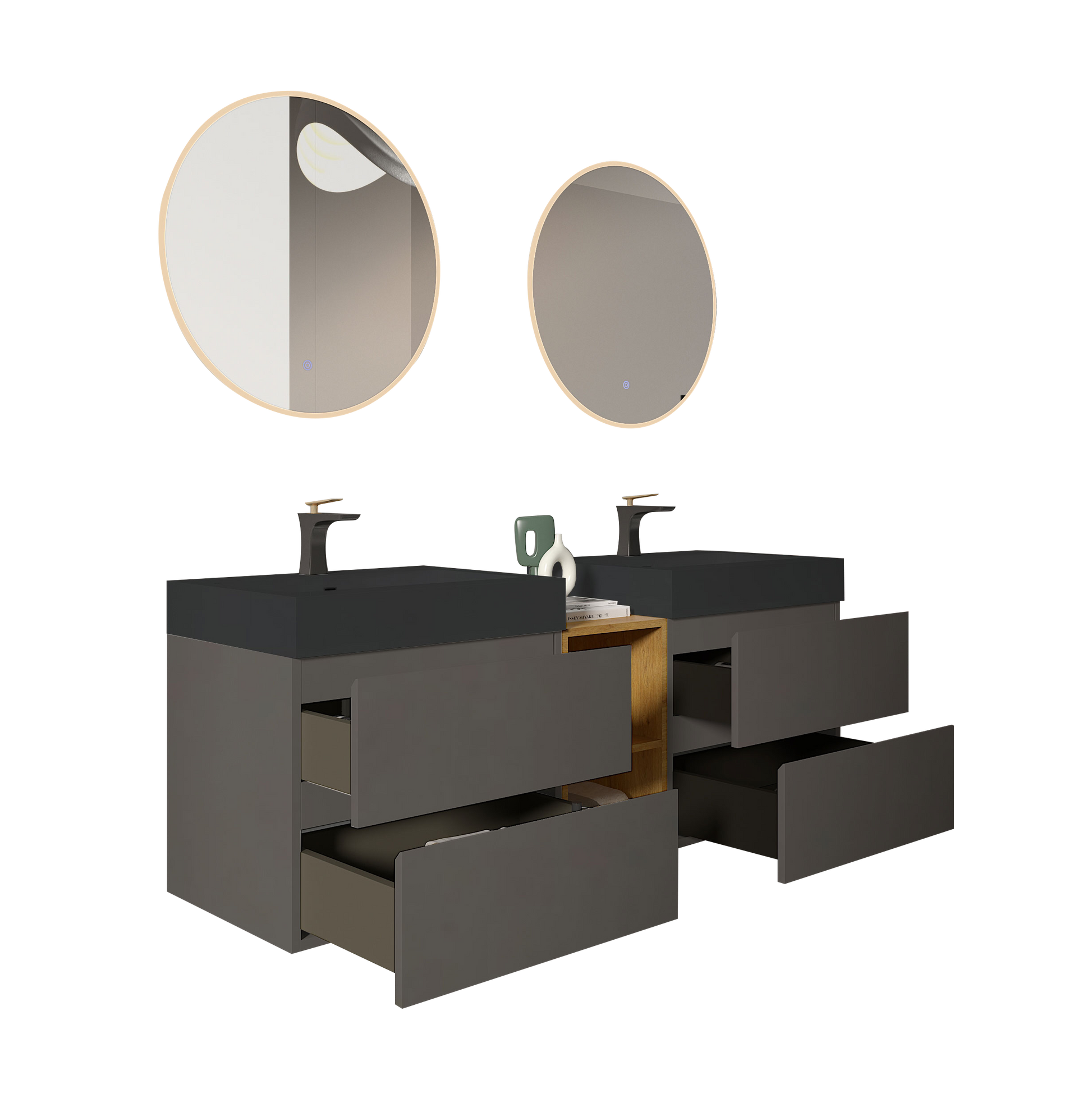 U095 Alice60W 102 Alice 60" Space Grey Bathroom Vanity With Double Sinks And Open Shelf, Modern Wall Mounted Floating Bathroom Vanity, One Piece Sink Basin Without Drain And Faucet Light Gray Bathroom Modern Engineered Wood