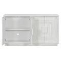 Vintage Distressed 4 Door Sideboard With Adjustable Shelves And Geometric Pattern For Dining Room, Kitchen And Living Room Antique White Antique White Solid Wood Mdf