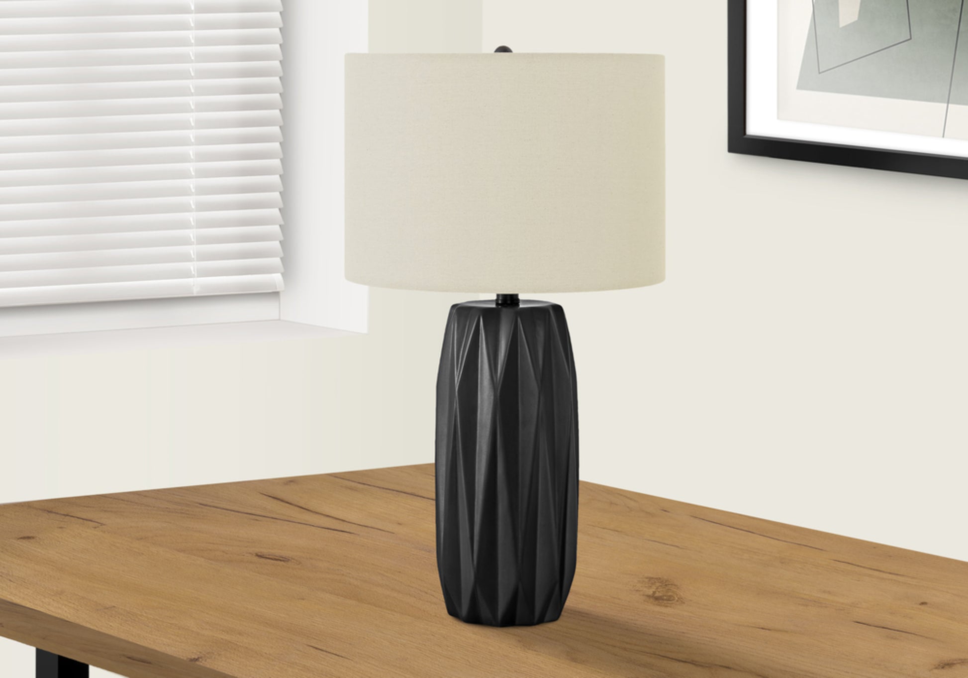 Lighting, 25"H, Table Lamp, Black Ceramic, Ivory Cream Shade, Contemporary Black Ceramic