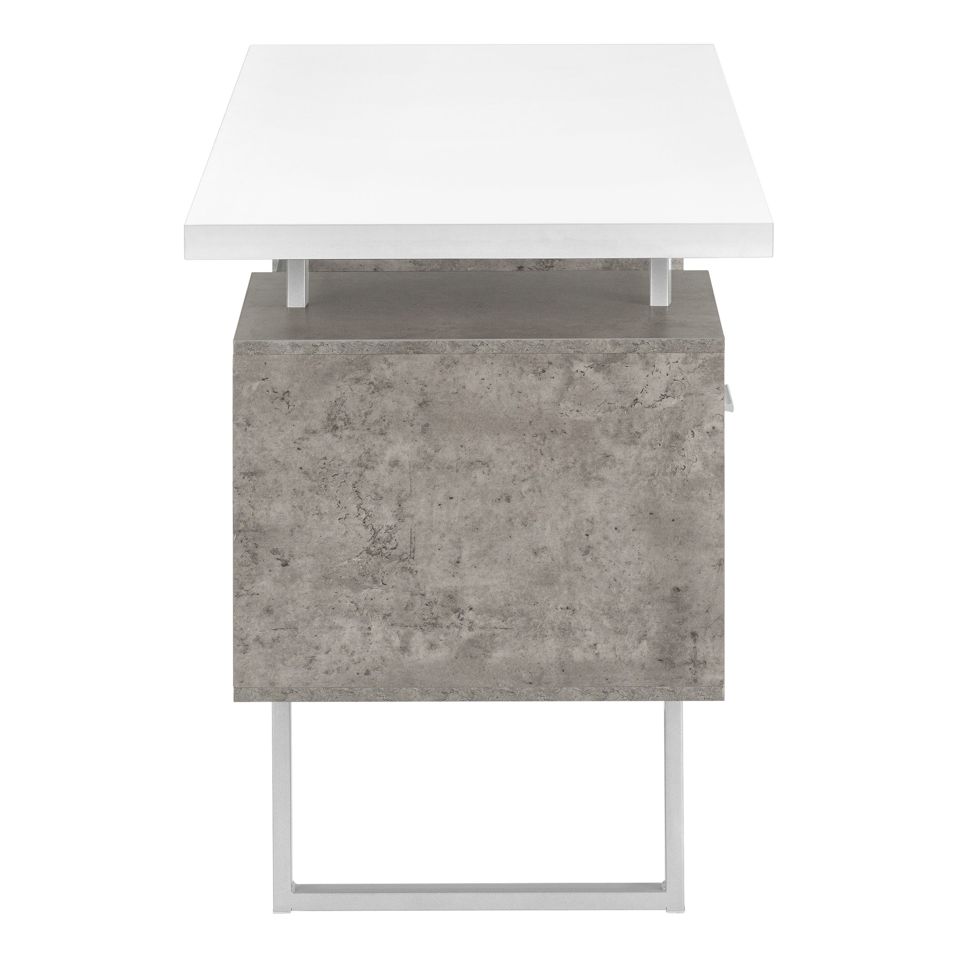 Computer Desk, Home Office, Laptop, Left, Right Set Up, Storage Drawers, 60"L, Work, White And Grey Concrete Laminate, Grey Metal, Contemporary, Modern White Particle Board