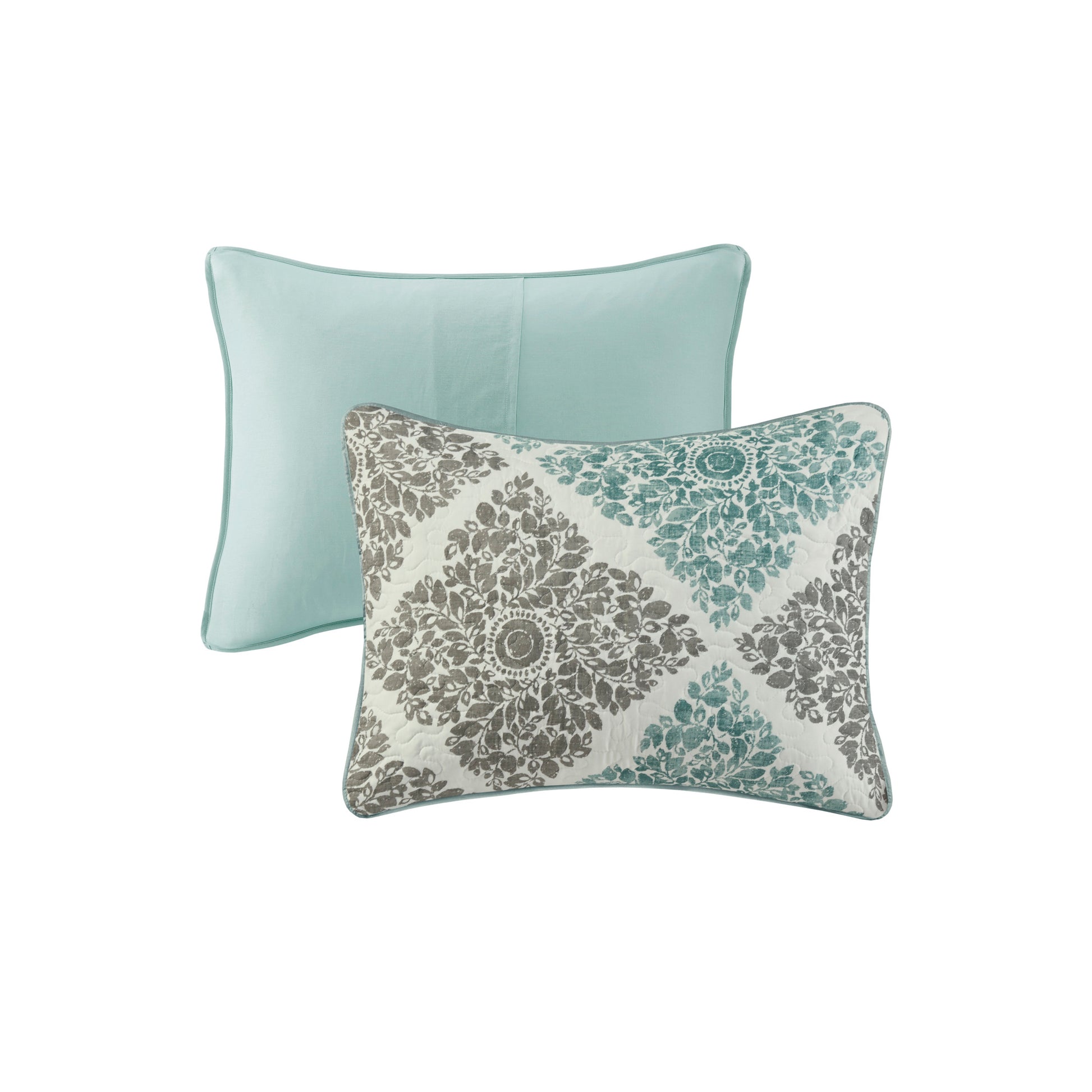 6 Piece Printed Quilt Set With Throw Pillows Aqua Full Queen Full Aqua Cotton