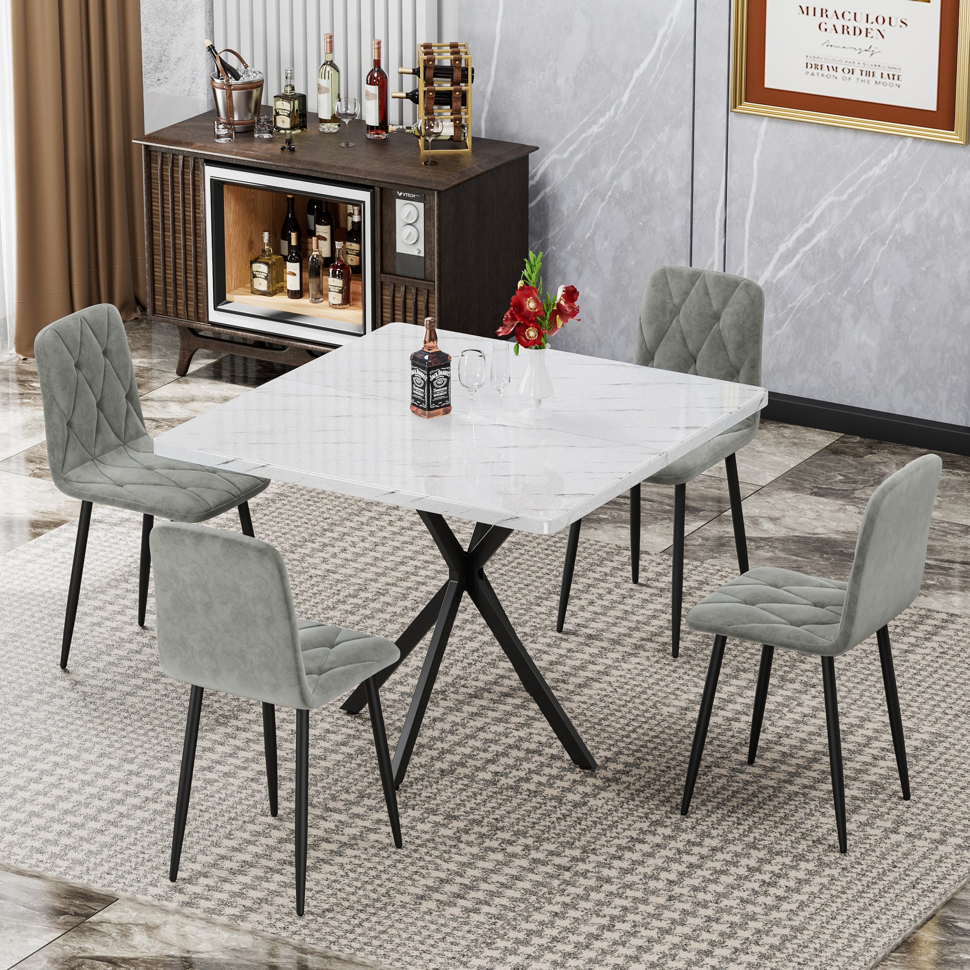 Dining Chairs Set Of 4, Modern Kitchen Dining Room Chairs, Velvet Dining Chair Upholstered Cushion Seat And Sturdy Metal Legs Gray Velvet