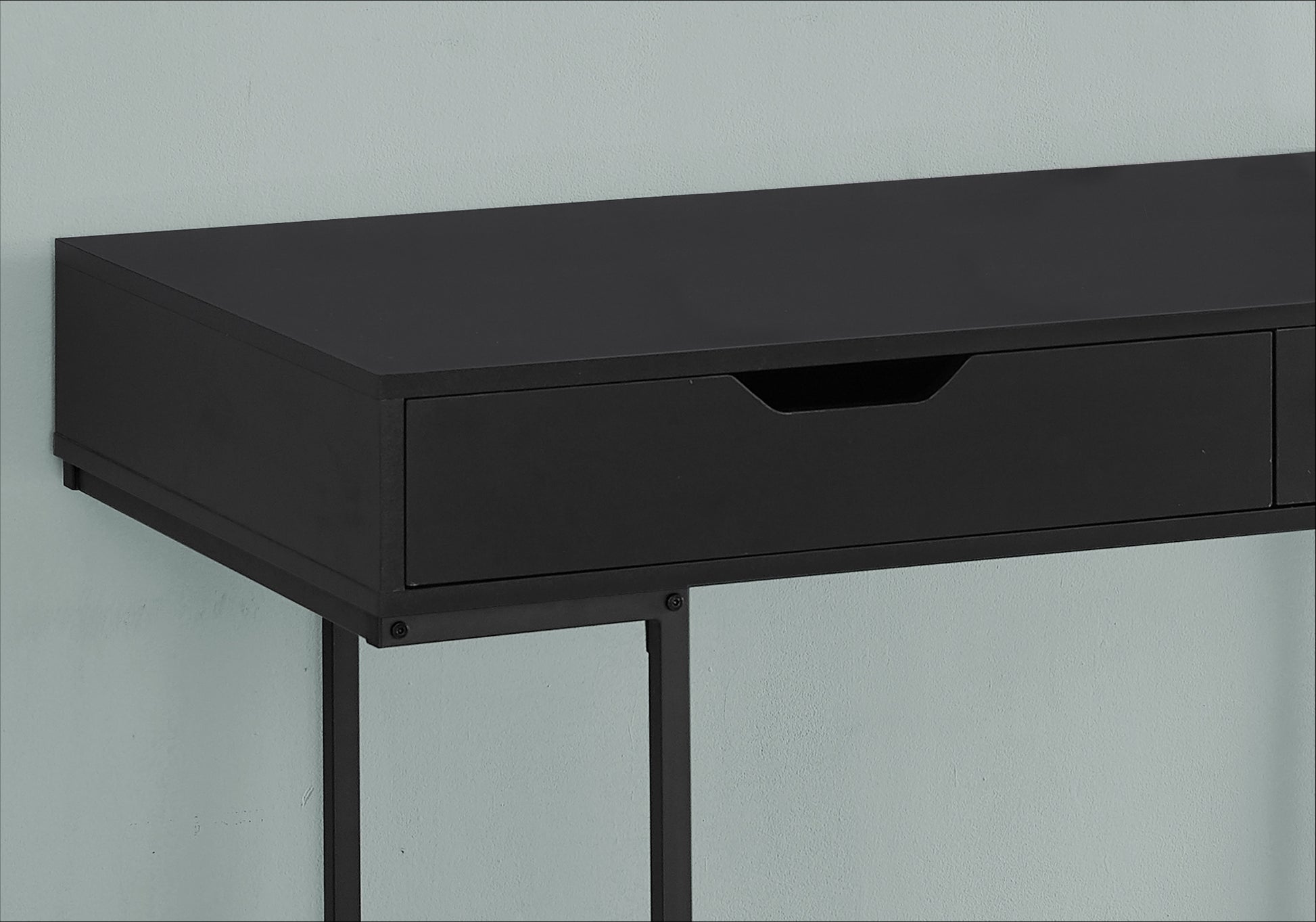 Computer Desk, Home Office, Laptop, Storage Drawers, 48"L, Work, Black Laminate, Black Metal, Contemporary, Modern Black Particle Board