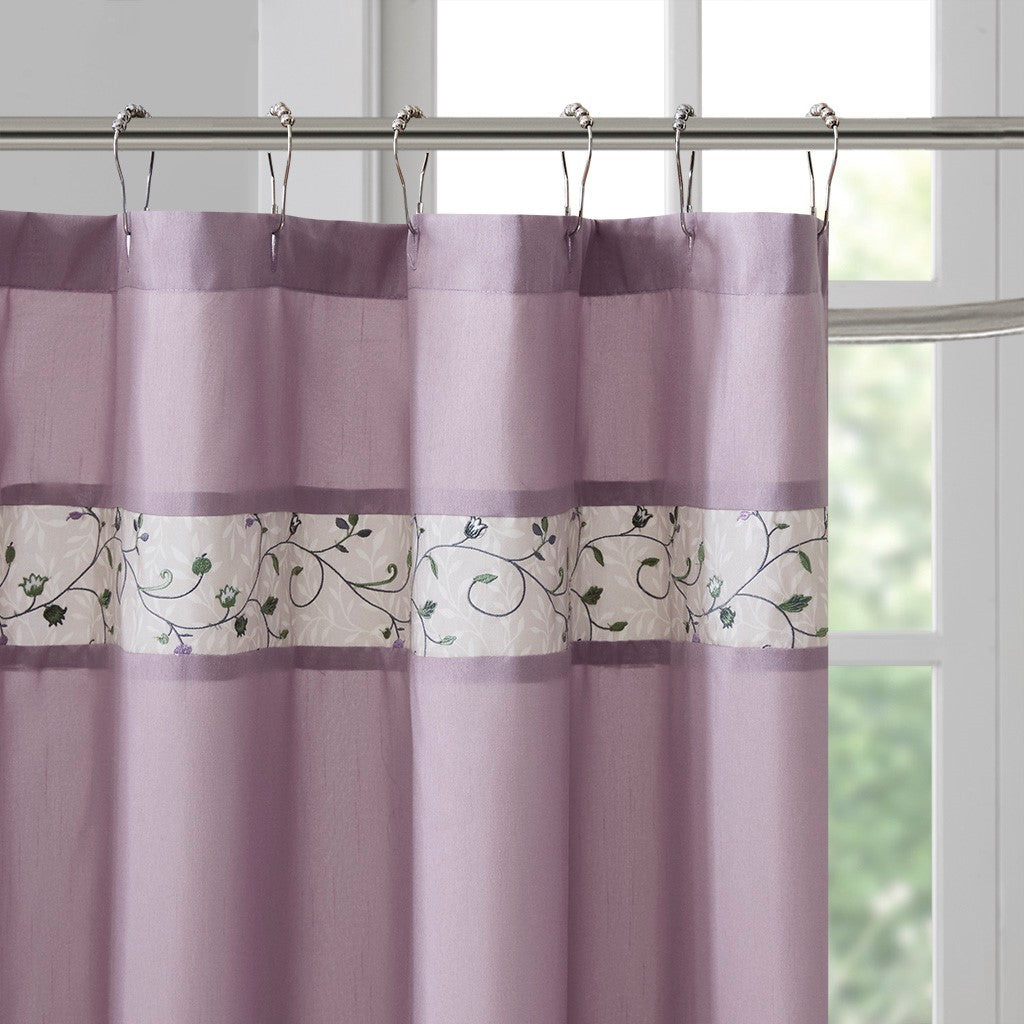 Faux Silk Embroidered Floral Shower Curtain Multicolor Polyester