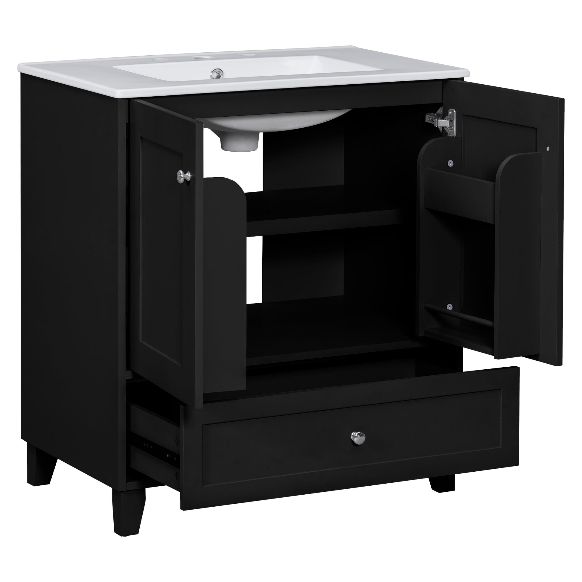 30" Black Bathroom Vanity Set With Ceramic Sink And Large Storage Space Ideal For Small Bathrooms Black Bathroom Solid Wood Mdf