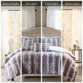 4Pc Faux Fur Comforter Set Queen Grey Polyester