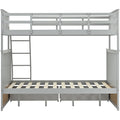 Twin Over Full Bunk Bed With Storage Drawers, Wooden Bunk Bed With Ladder And Safety Guard Rails Gray Full Gray Wood