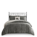 Plush To Sherpa Down Alternative Comforter Set Queen Charcoal Ivory Polyester