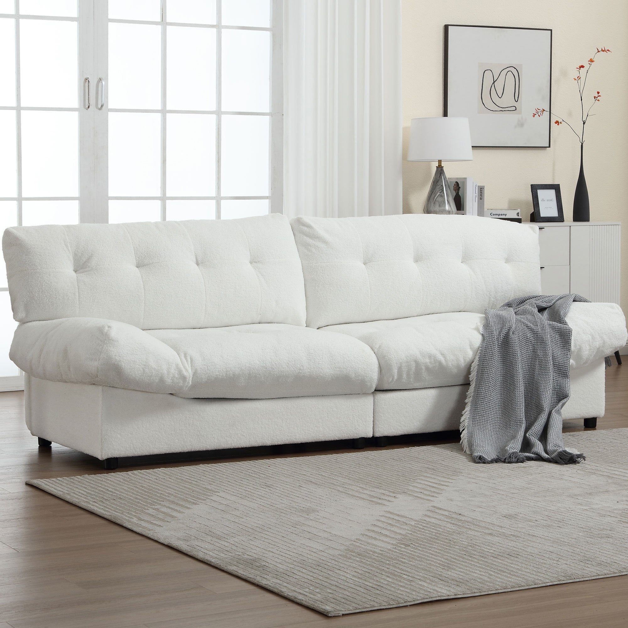 Cloud Style Sofa, Teddy Velvet Fabric, Comfy Padded Cloud Couch For Living Room, Apartment White Light Brown Velvet Wood Primary Living Space Modern Polyester 2 Seat