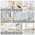 Table And Chair Set. Large Modern Rectangular Table With White Textured Top And Silver Metal Legs. Soft And Comfortable Pu Seats, Faux Leather Upholstered Seats And Sturdy Metal Legs. White Mdf Metal