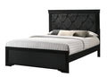 Modern 1Pc Black Finish Full Size Panel Bed Wooden Fabric Upholstered Headboard Crystal Like Button Tufted Fabric Bedroom Furniture Box Spring Required Full Black Wood Bedroom Panel Solid Wood