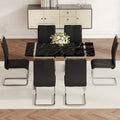 Table And Chair Set.A Rustic Industrial Rectangular Mdf Black Dining Table With Mdf Desktop And Electroplated Silver Metal Legs.Paried With 6 Chairs With Pu Cushion And Metal Legs. Black,Silver Seats 6 Mdf Metal