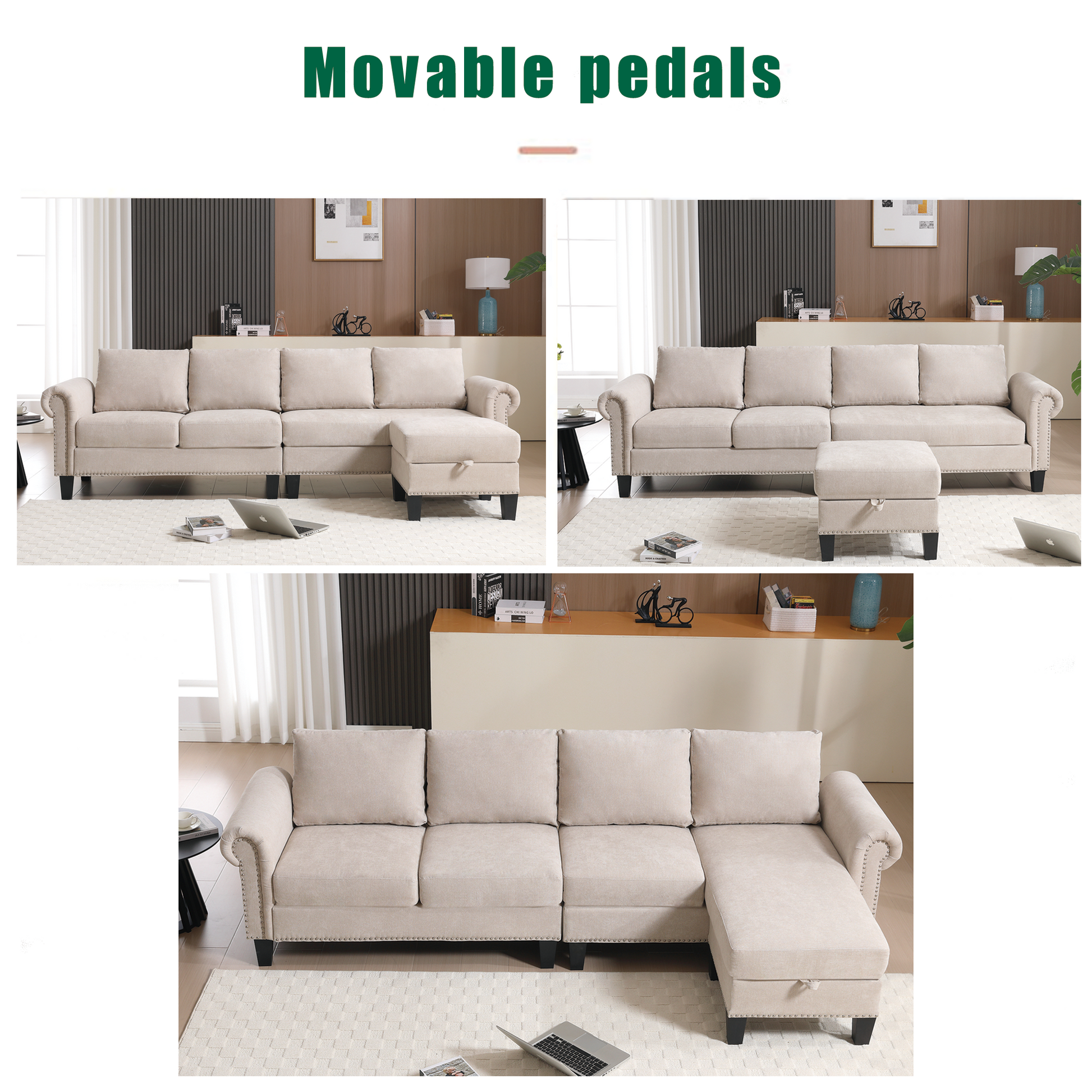 Arrived Convertible Sectional Sofa With Storage,L Shaped Sofa,Four Seater Sofa,Modern Linen Fabric Sectional Couches For Living Room, Beige Beige Polyester Wood Primary Living Space Medium Soft Cushion Back Modern Wood 4 Seat