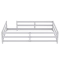 Twin Size Floor Bed, Montessori Floor Bed With Fence, Kids Montessori Bed Twin Size, Wood Montessori Floor Bed For Kids, Girls, Boys Gray Grey Wood Metal
