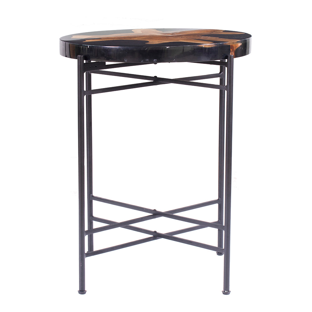 D22X23.5" Side Table Black Brown Wood