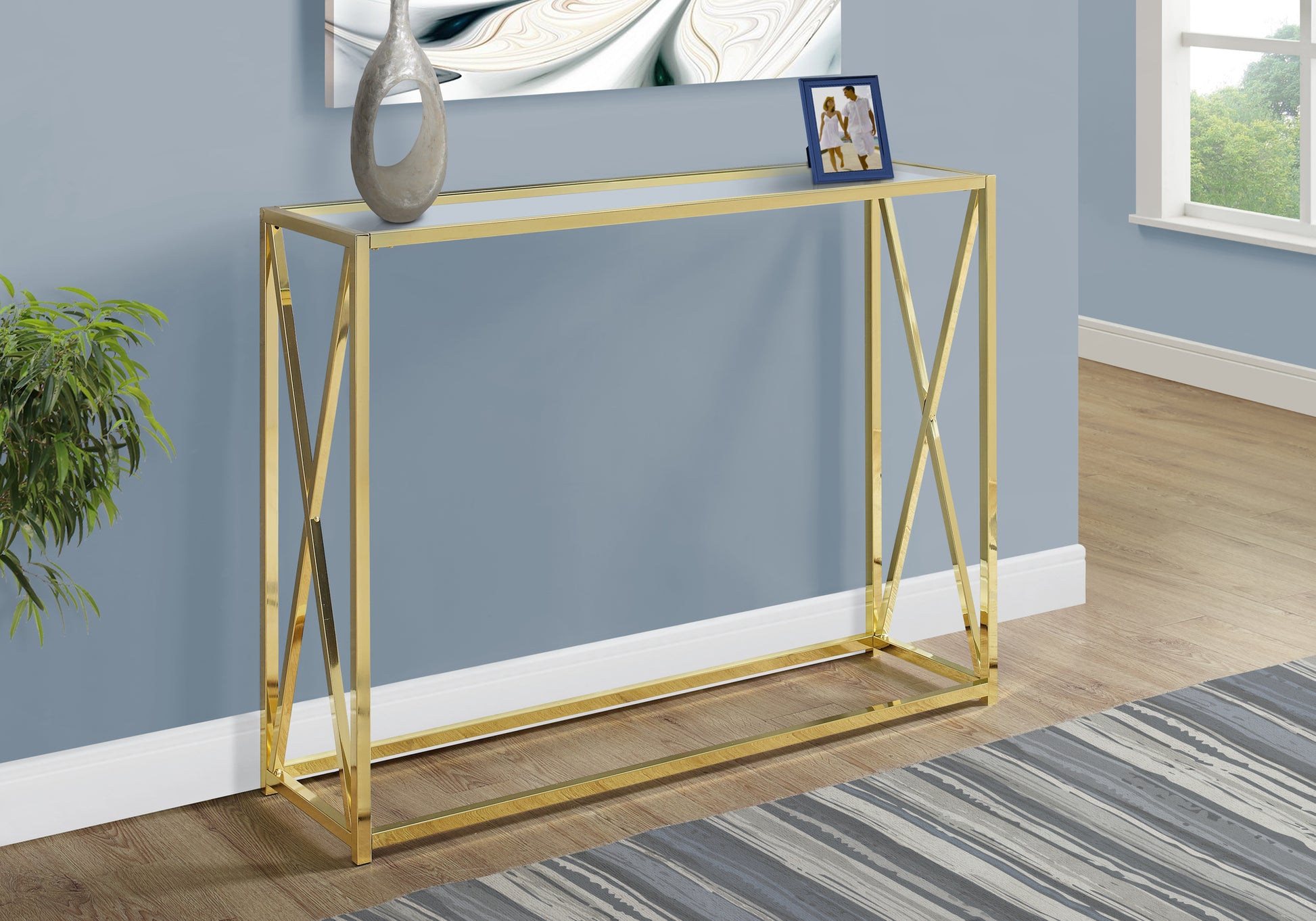 Accent Table, Console, Entryway, Narrow, Sofa, Living Room, Bedroom, Contemporary, Modern Gold Metal