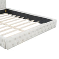 Queen Size Velvet Upholstered Platform Bed, With Luxurious Diamond Grid Headboard,Beige Queen Beige Plywood