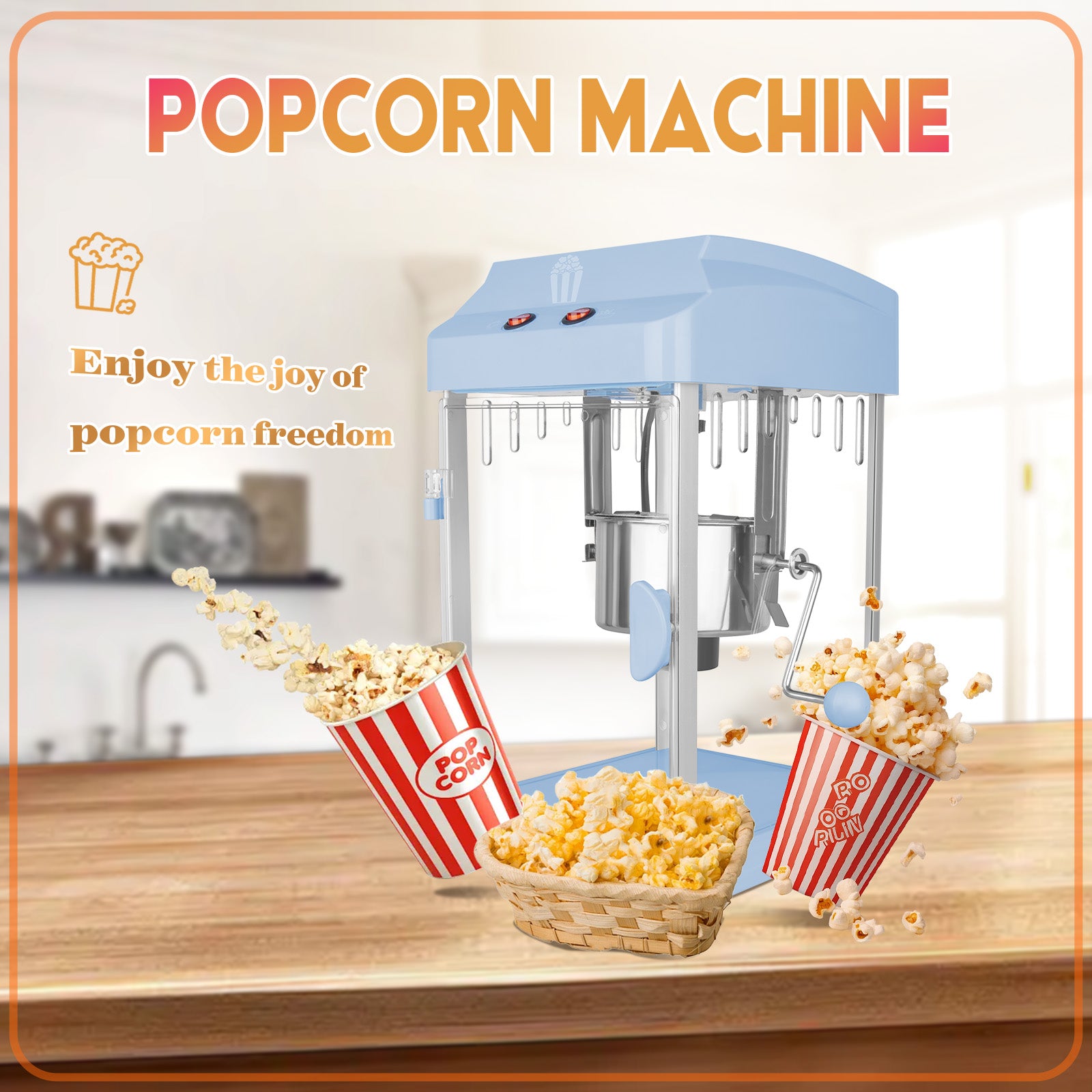 4Oz Tabletop Popcorn Machine Popcorn Popper Machine Pop Corn Machine Popcorn Maker With Stainless Steel Kettle, Measuring Tool And Popcorn Scoop For Home, Family, Movie Night Blue Blue Plastic