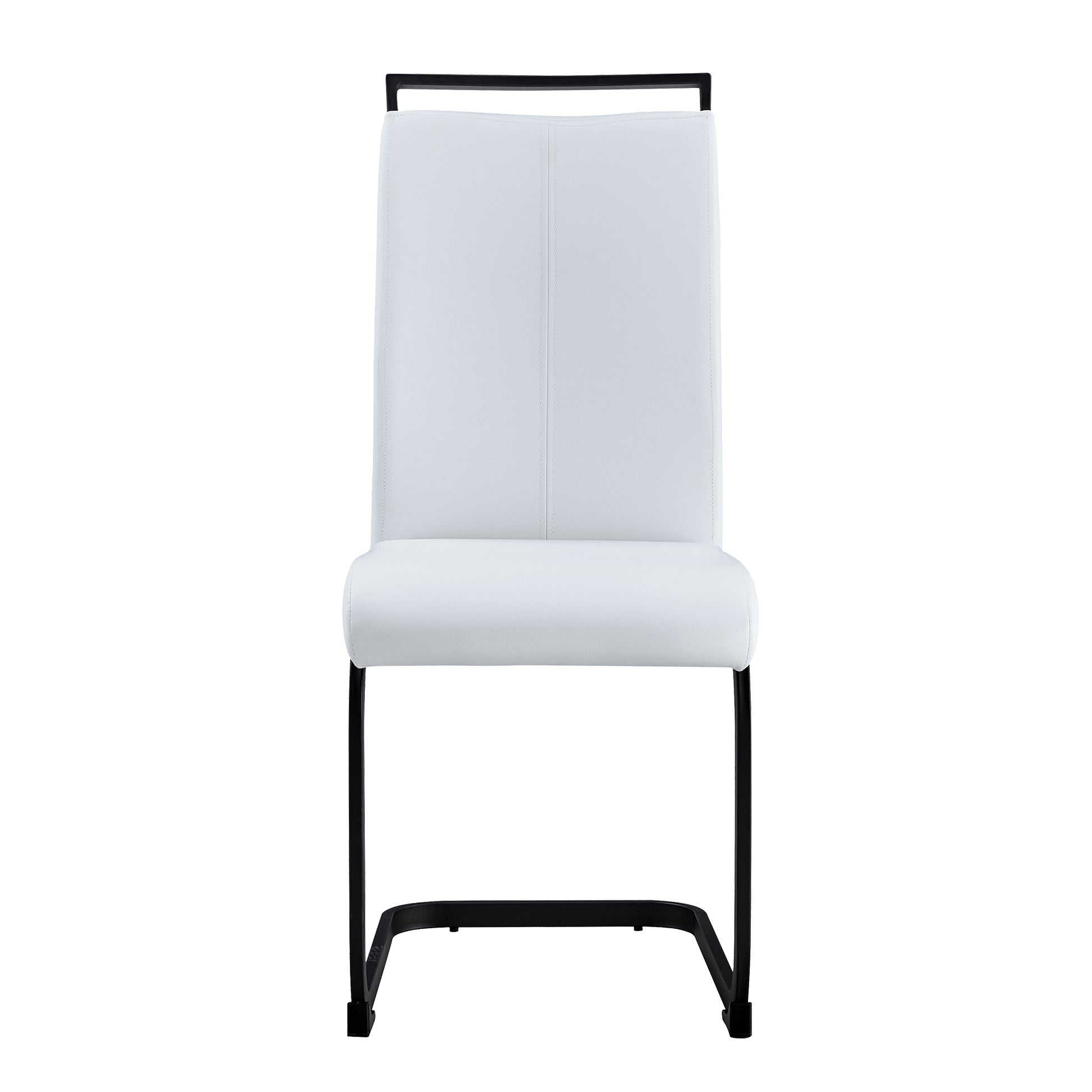 Table And Chair Set. Large Modern Rectangular Table With Brown Glass Top And Black Metal Legs. It Is Equipped With Soft And Comfortable Pu Seats, Faux Leather Upholstered Seats, And Sturdy Metal Legs. White Seats 4 Glass Metal