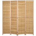 Homcom 4 Panel Room Divider, 5.5' Tall Bamboo Portable Folding Privacy Screens, Hand Woven Double Side Partition Wall Dividers For Home Office, Natural Natural Wood Bamboo