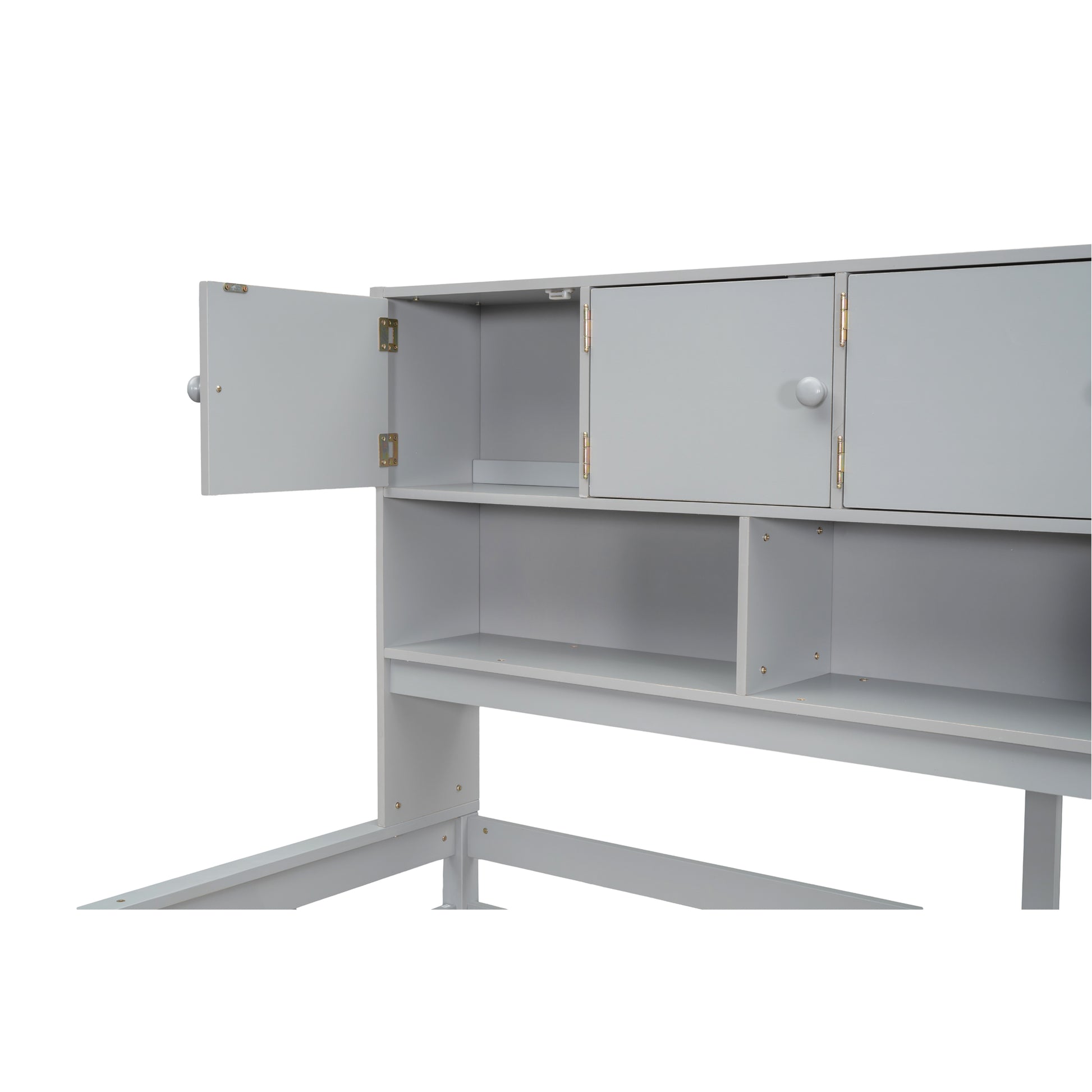 Full Size Wooden Loft Bed Big Storage With Under Bed Desk, With Drawers, With Shelves, Gray Full Gray Plywood