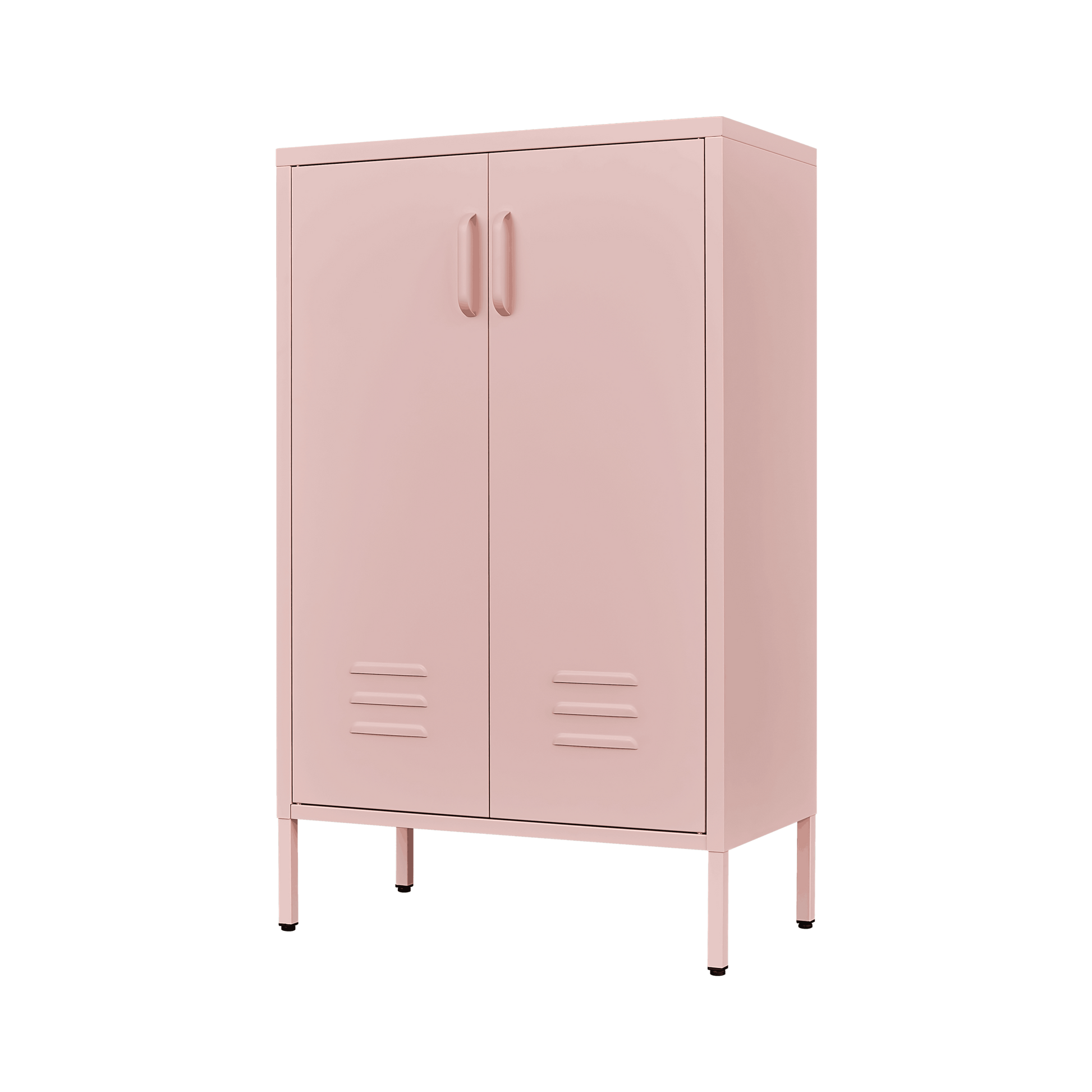 Pink Steel Double Door Cabinet With Handles, With Removable Dividers And Adjustable Height. Suitable For Living Room, Office, Bedroom, Study And Other Places. 3 4 Shelves Pink Metal