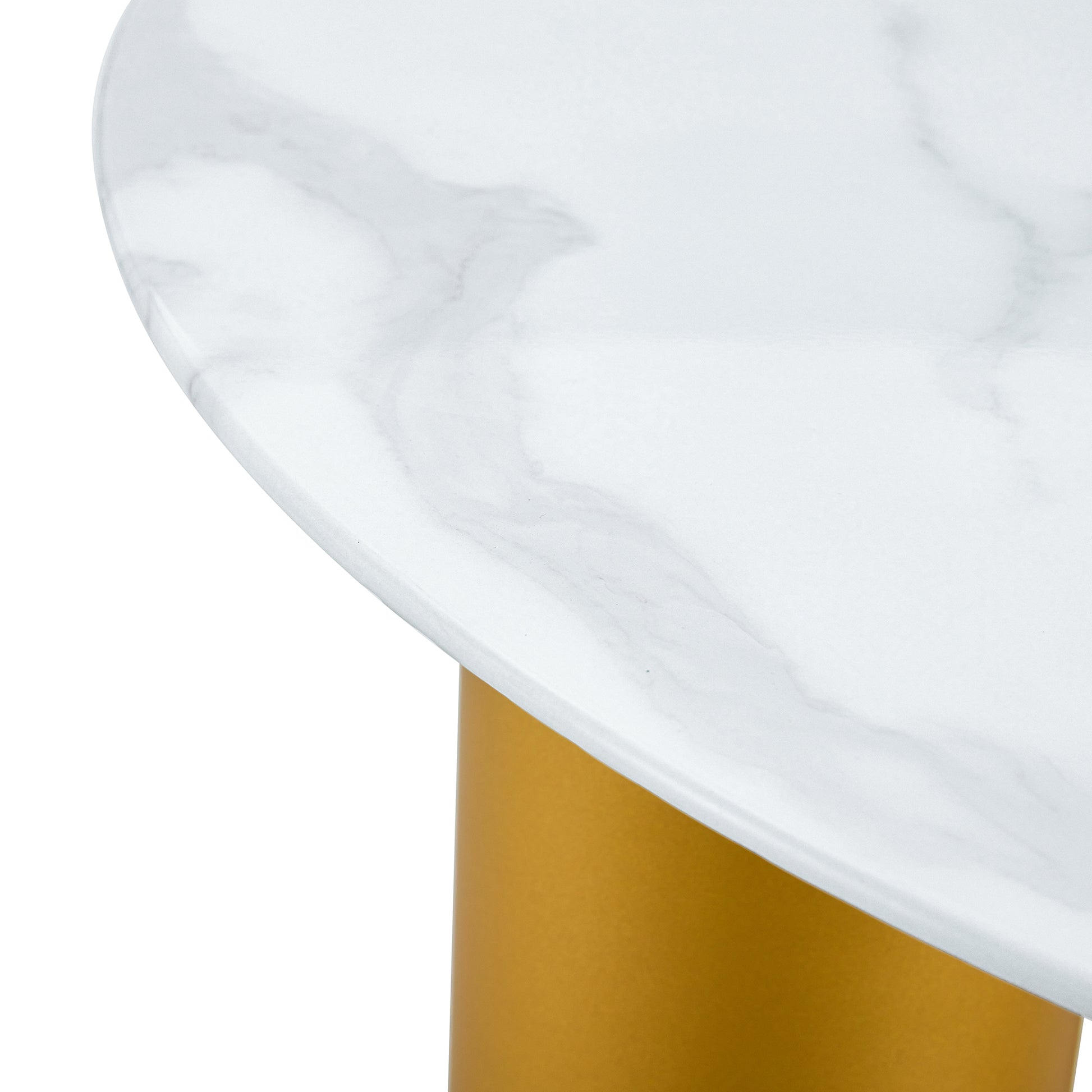 Table And Chair Set, Round Table With White Marble Pattern, Gold Mdf Table Legs, Soft And Comfortable Dining Chair, Suitable For Kitchen And Living Room White Seats 4 Mdf