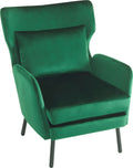 Wing Back Velvet Accent Chair, Modern Living Room Armchair Comfy Upholstered Single Sofa Chair For Bedroom Dorms Reading Reception Room With Metal Legs & Pillow, Green Green Velvet
