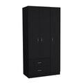 Austral 3 Door Armoire With Drawers, Shelves, And Hanging Rod Black Black Bedroom Modern Particle Board Particle Board