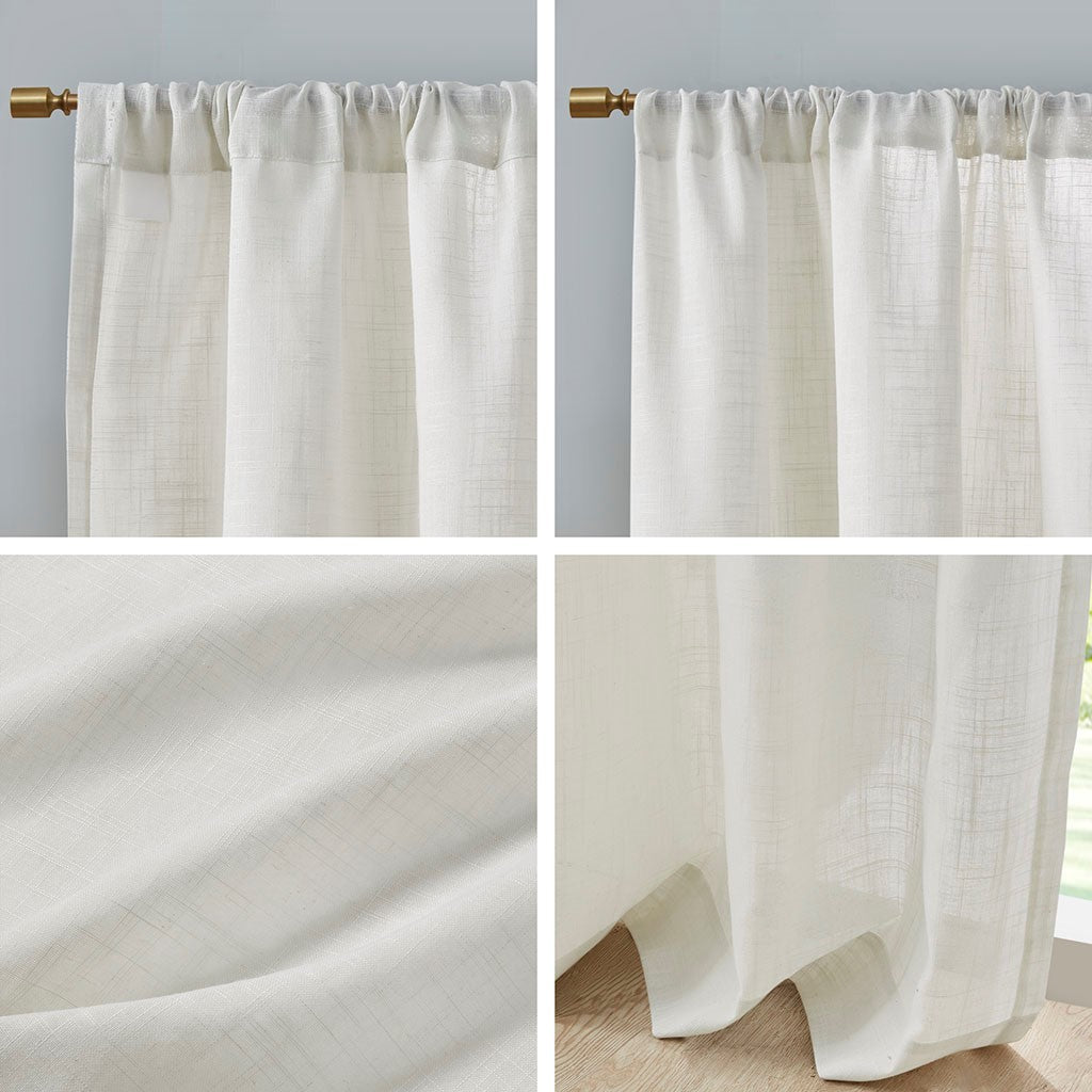 Linen Blend Light Filtering Curtain Panel Pair 2 Pcs Window Panels White Polyester