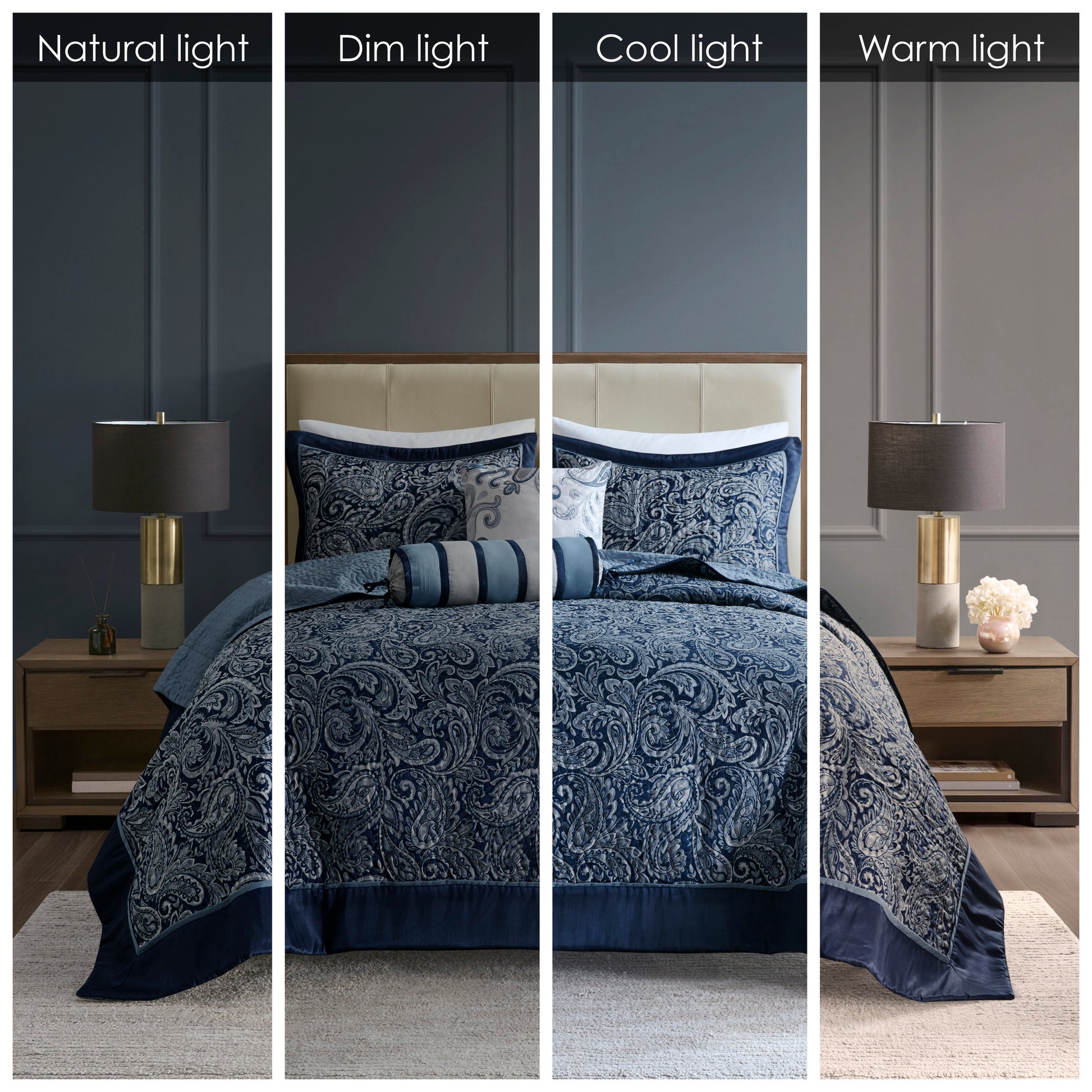 5 Piece Jacquard Bedspread Set With Throw Pillows Navy King Queen Navy Cotton