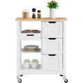 Rolling Portable Small Kitchen Island Cart On Wheels With Solid Wood Top, Dining Room Serving Utility Carts Mobile Movable With 3 Drawers And Storage Shelves Cabinet, White White White Dining Room American Design Rectangular Kitchen Island Sets Mdf Small