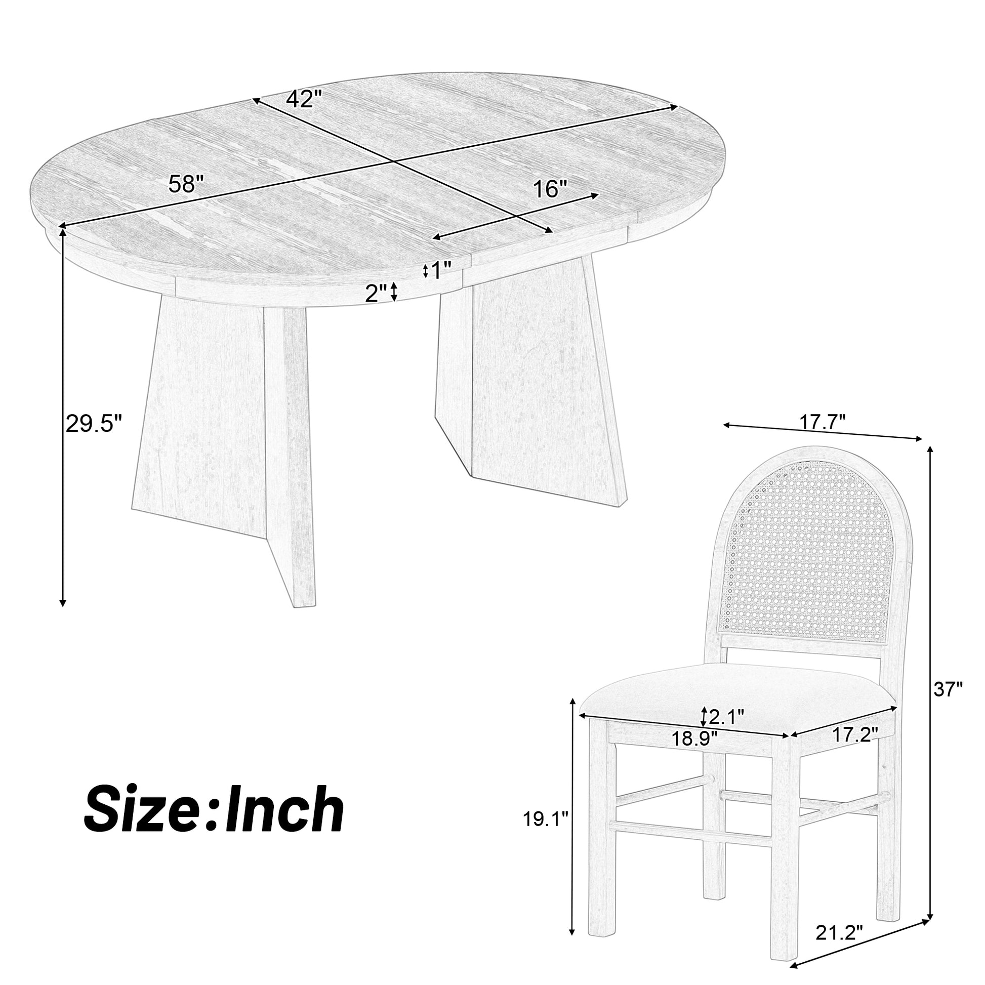 5 Piece Retro Functional Dining Set With 1 Extendable Dining Table And 4 Upholstered Chairs With Rattan Backrests For Dining Room And Kitchen Natural Wood Wash Natural Wood Wash Solid Wood Mdf