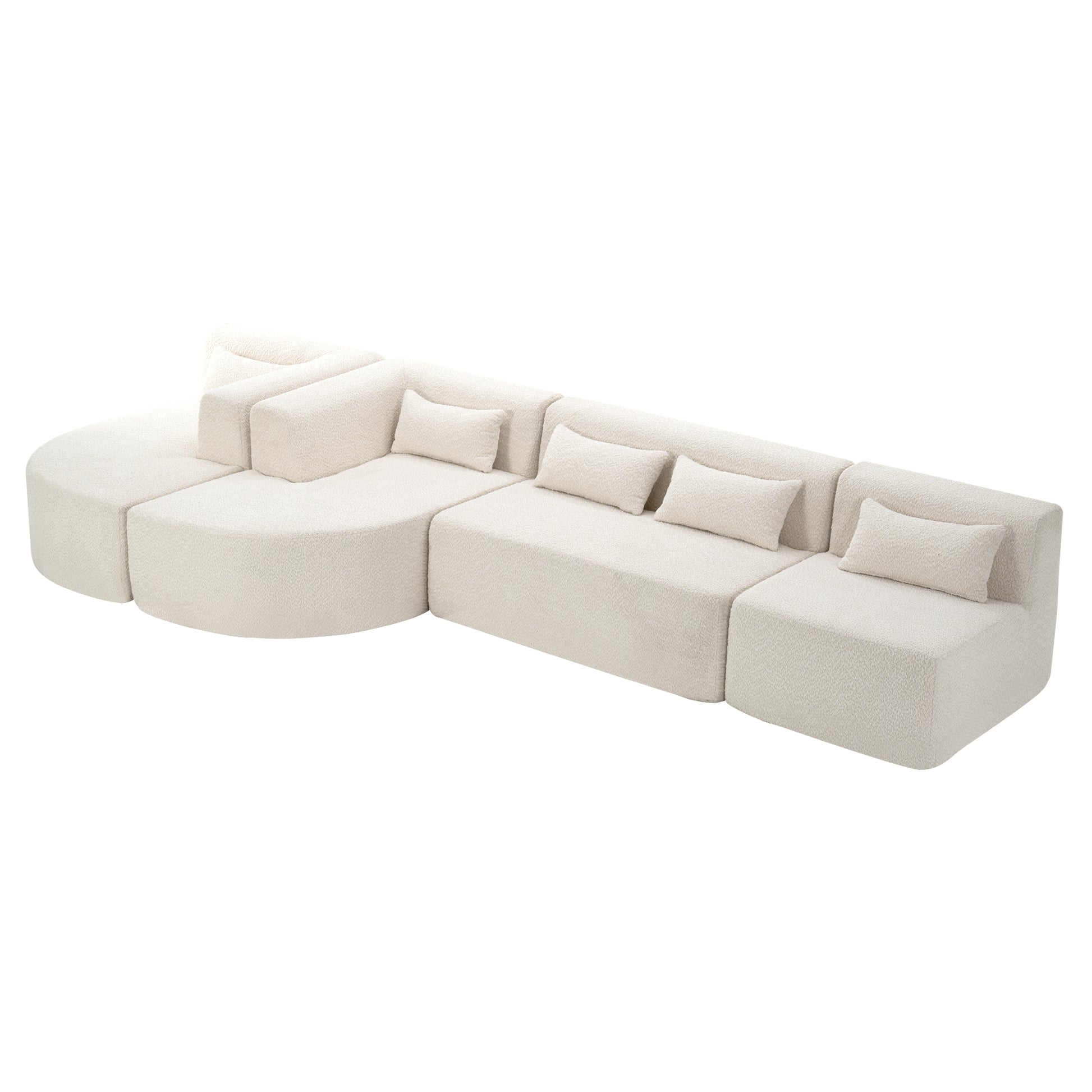 143.7" Upholstered Sofa Free Combined Sofa Couch With Two Chaise Lounge And Five Back Pillows For Living Room, Beige Beige Foam Polyester 5 Seat