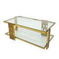 Golden Stainless Steel Coffee Table, Double Layer, Clear Tempered Glass Coffee Table, For Bed Room, Living Room Clear,Gold Modern Open Storage Rectangular Stainless Steel,Tempered Glass