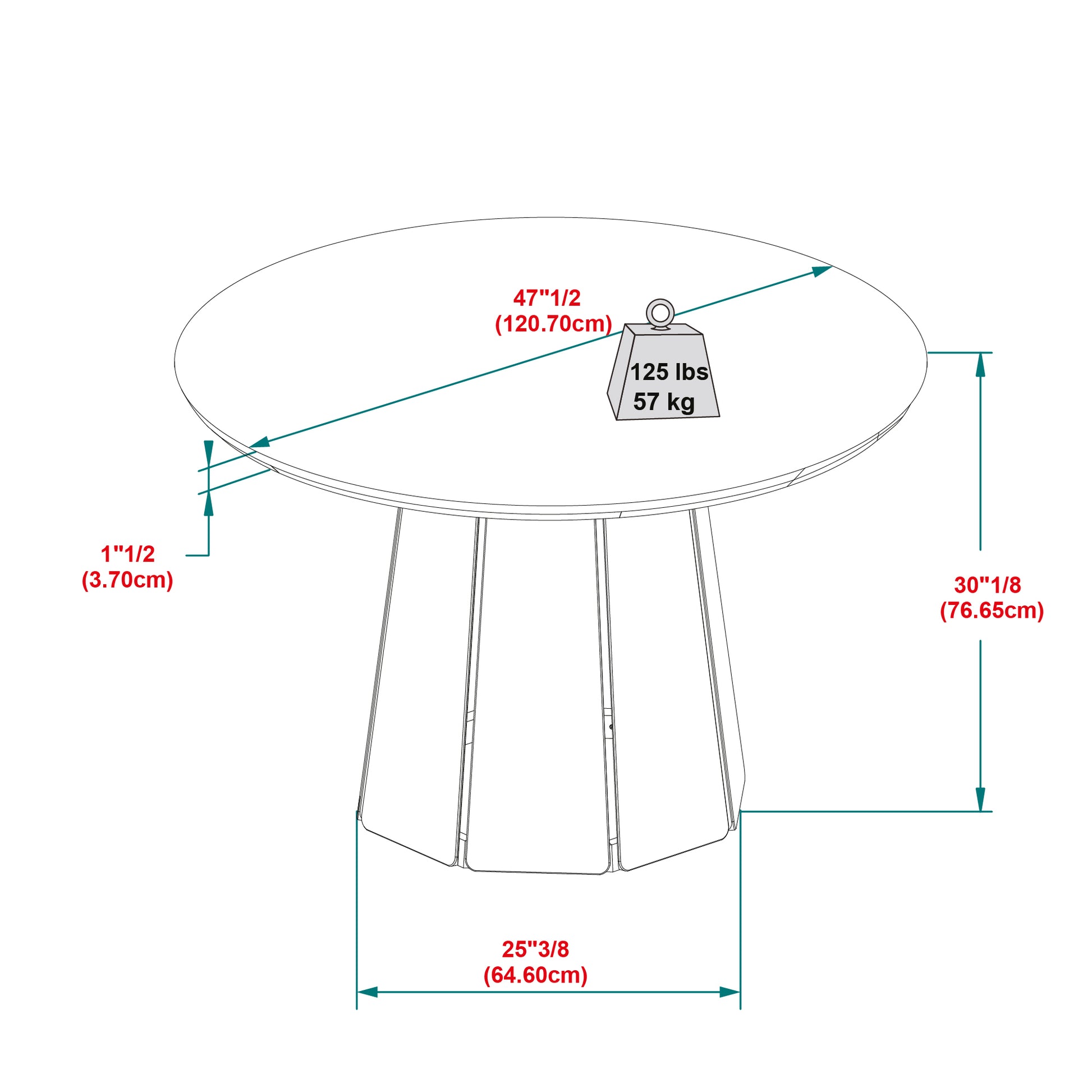 Modern 48" Round Solid Wood Pedestal Dining Table, Cerused White Light Brown Pine Mdf